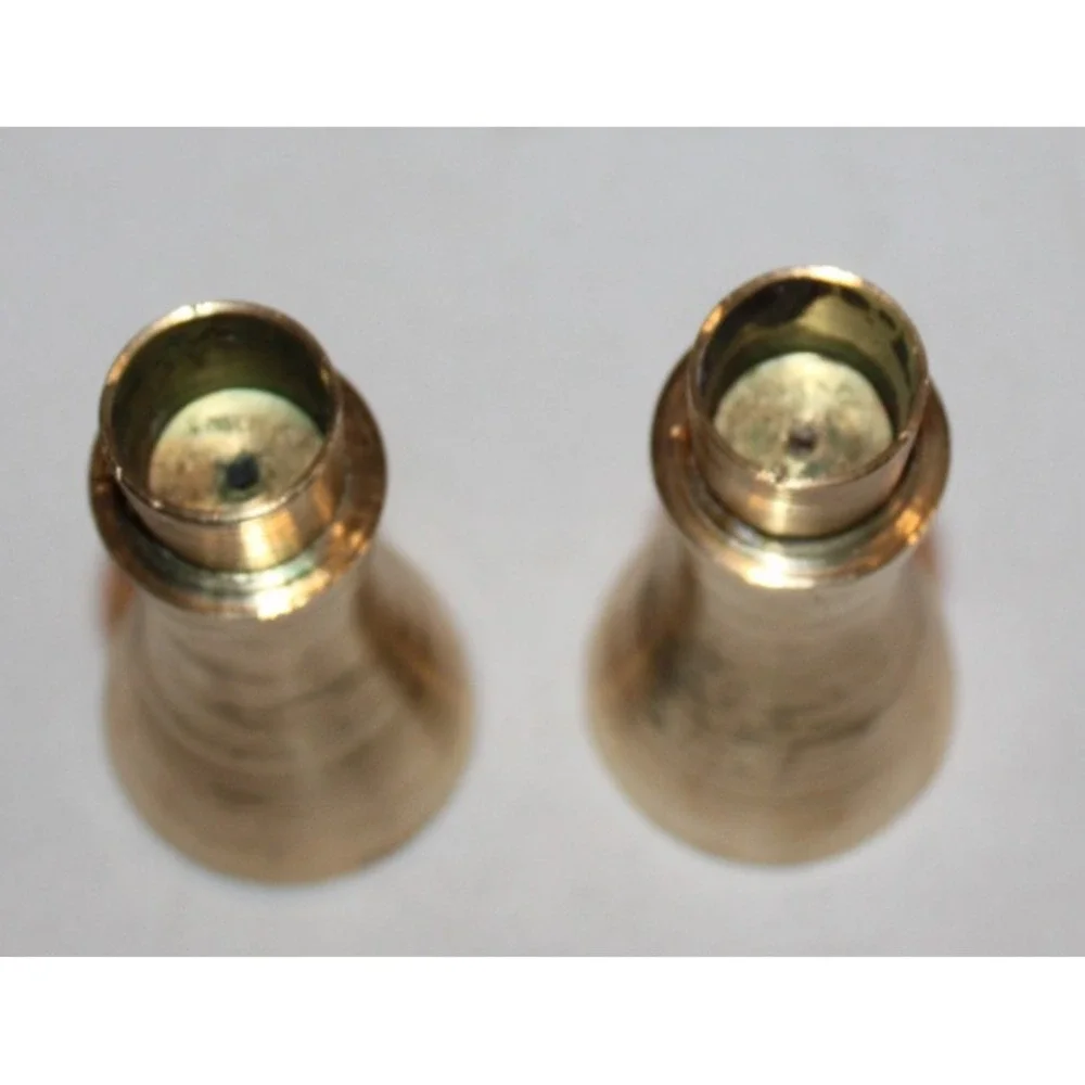 VTG brass bell candle holders of Sarna India ribbed textured MCM matching pair